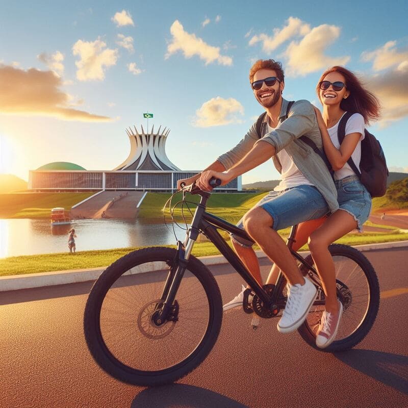 Guia credenciado explicando história durante o Bike Tour