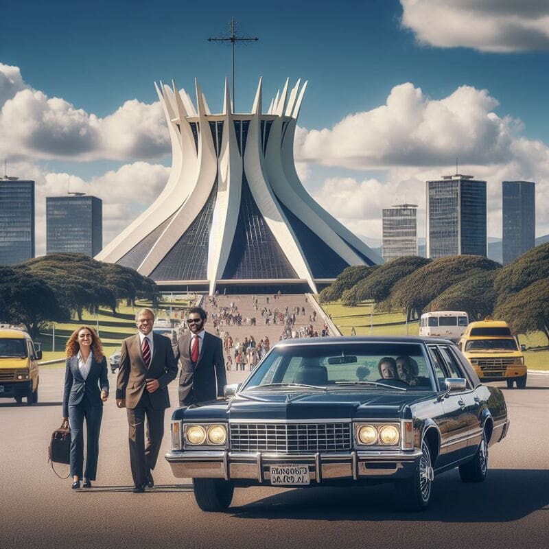 Carro executivo em frente à Catedral de Brasília durante city tour