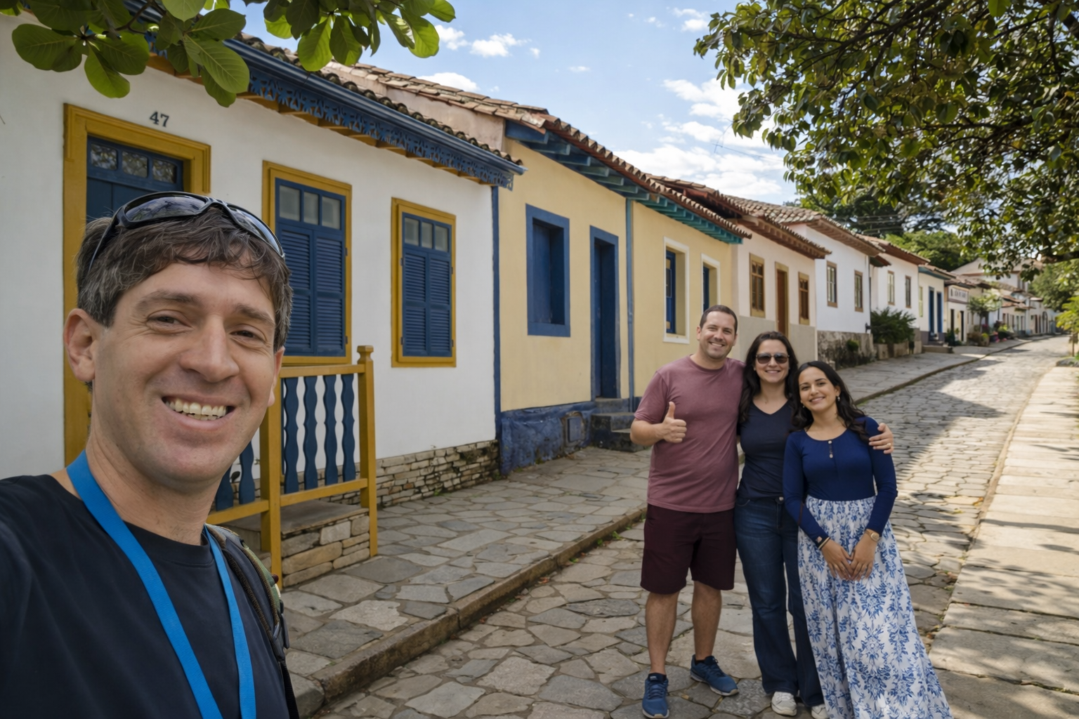 Rua colonial de Pirenópolis com turistas passeando - bate e volta saindo de Brasília